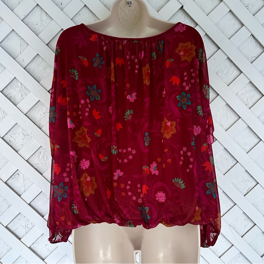 Free People Burgundy Floral Peasant Blouse - Picture 4 of 12